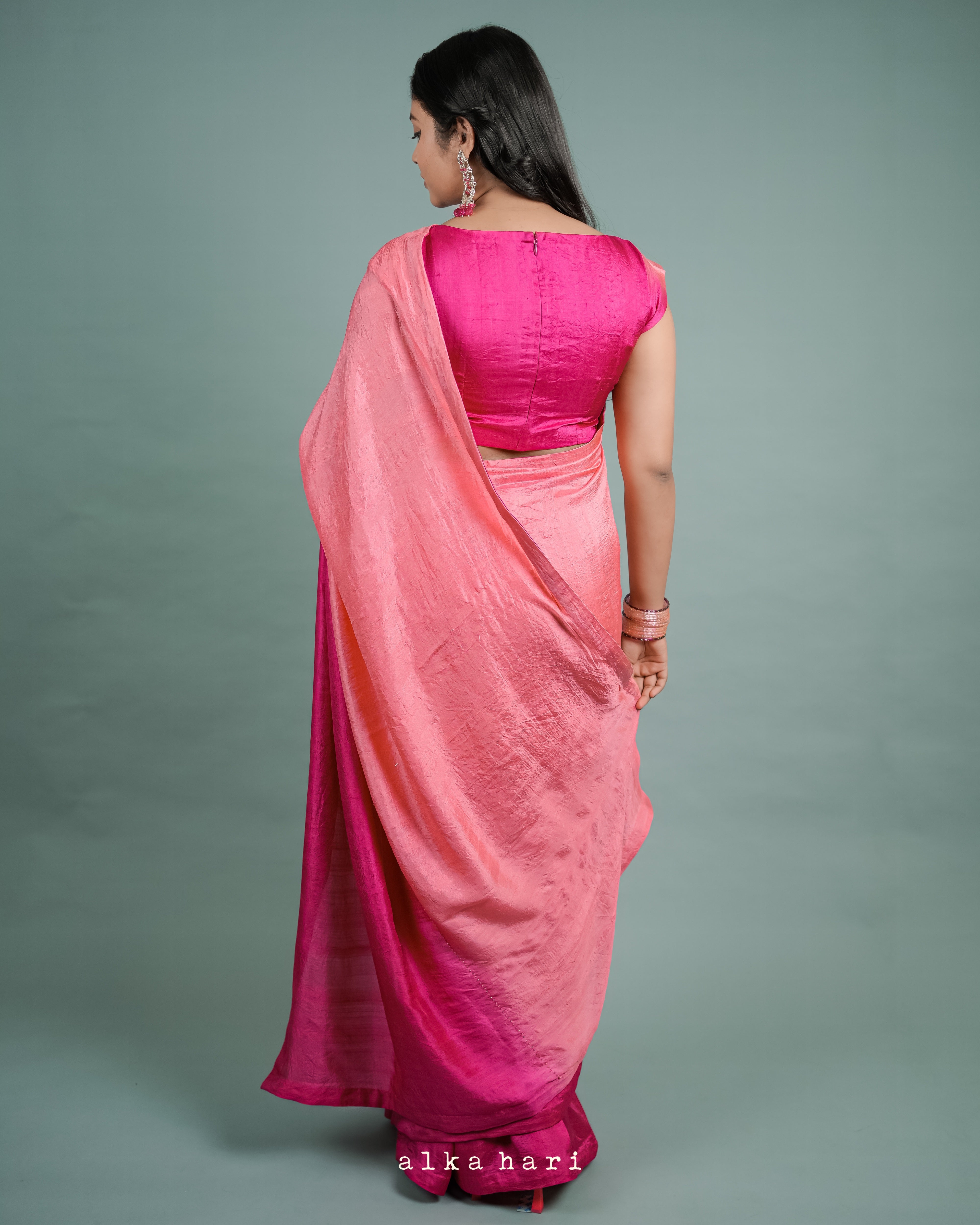 Ombre Pink Silk Saree